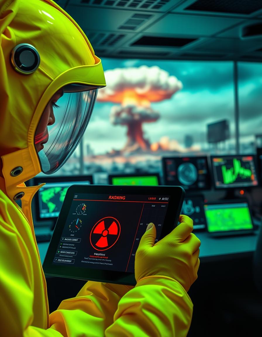 NukeGuard radiation protection suit in nuclear emergency monitoring station